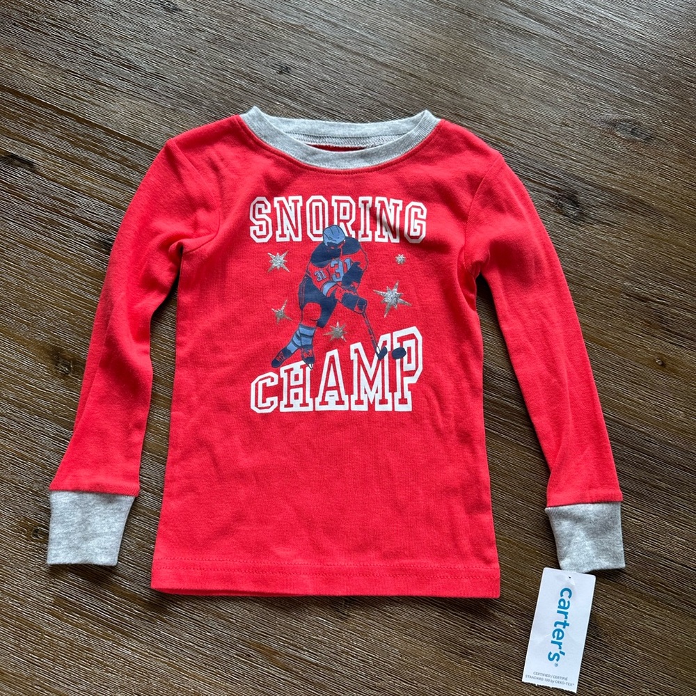 4/20$ NWT Carter's Red Snoring Champ Long Sleeve Sleep Shirt size 24 months